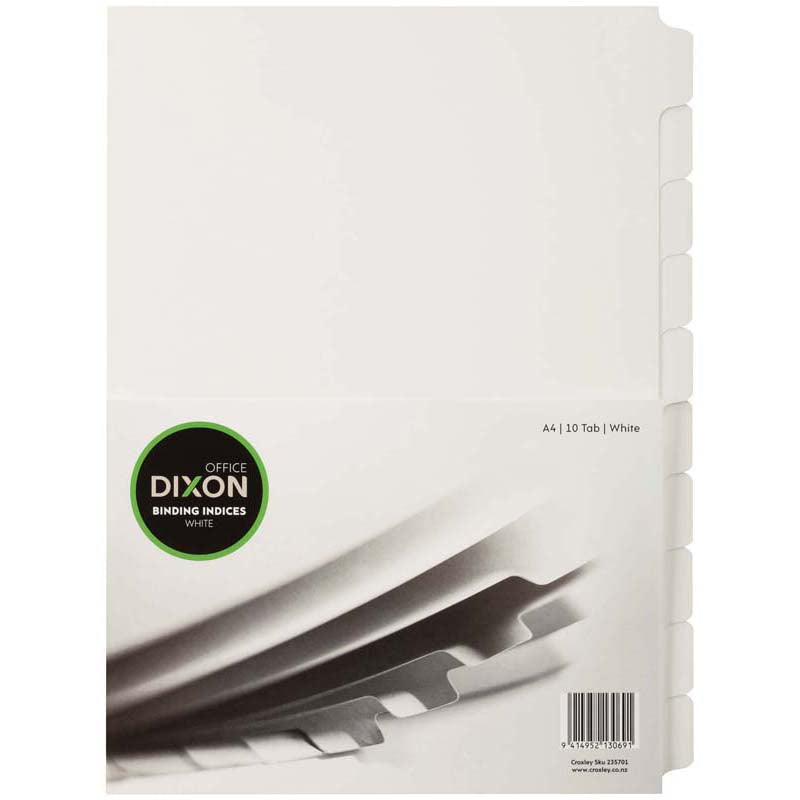 Dixon Binding Indices A4 White 10 Tab