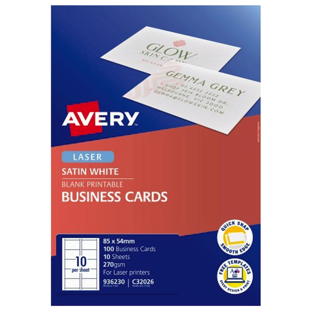 Avery Business Cards Satin Finish 270gsm Laser 10up 10 Sheets