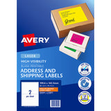 Avery Shipping Label L7168FO Fluoro Orange Laser 199.6x143.5mm 2 Up 10 Shts