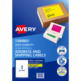 Avery Shipping Label L7168FY Fluoro Yellow Laser 199.6x143.5mm 2up 10 Shts