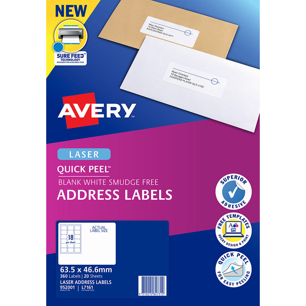 Avery Label L7161-20 Laser 18up 20 Sheets 63x46mm