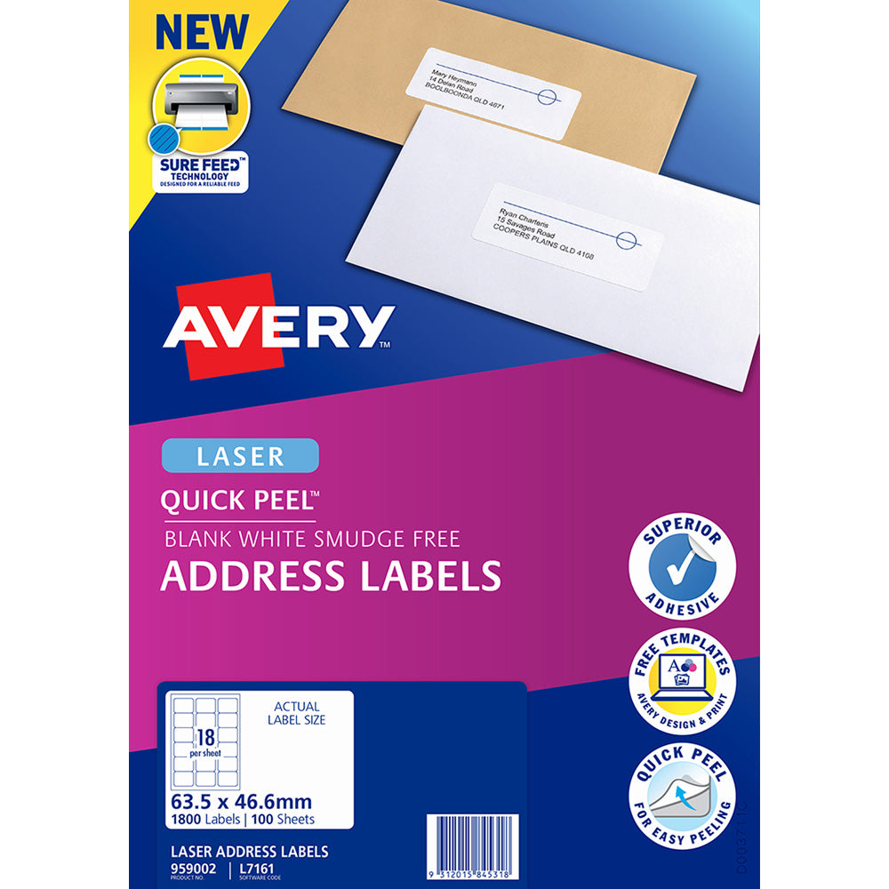 Avery Label L7161-100 Laser 18up 100 Sheets 63x46mm