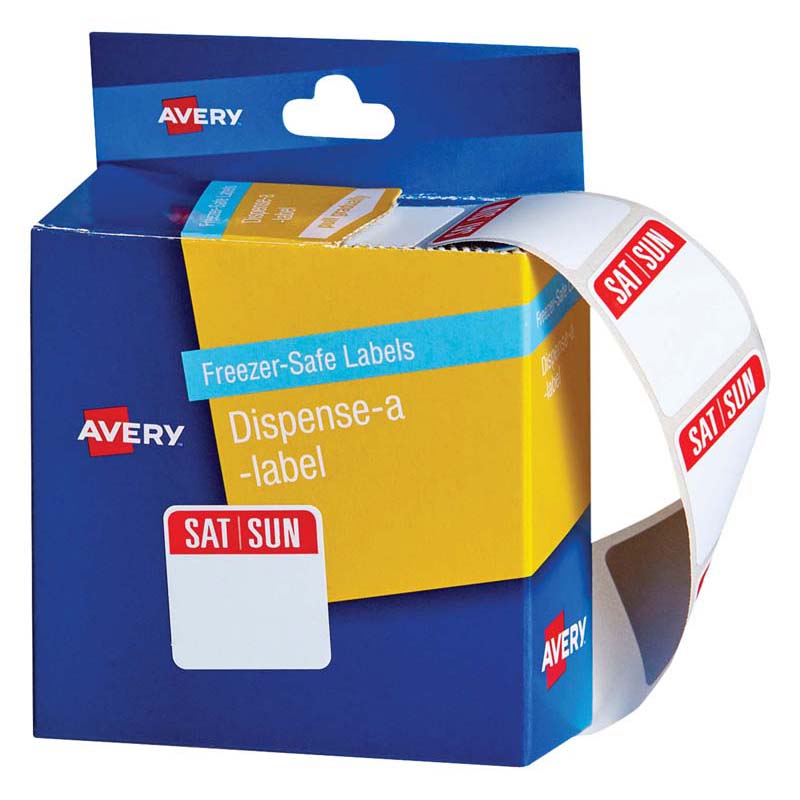 Avery Label Dispenser Sat Sun Freezer Safe 24x24mm 100 Pack - Cafe Supply