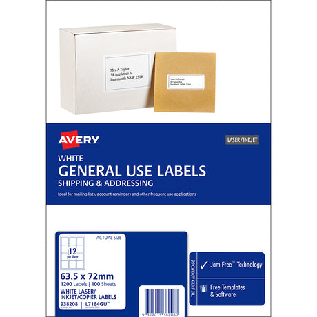 Avery Label L7164 General Use A4 12up 100 Sheets 63x72mm - Cafe Supply
