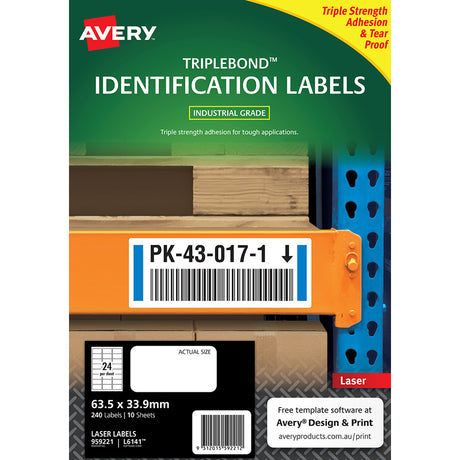 Avery Triplebond Label L6141 White Laser 63.5x33.9mm 24up 10 Sheets - Cafe Supply