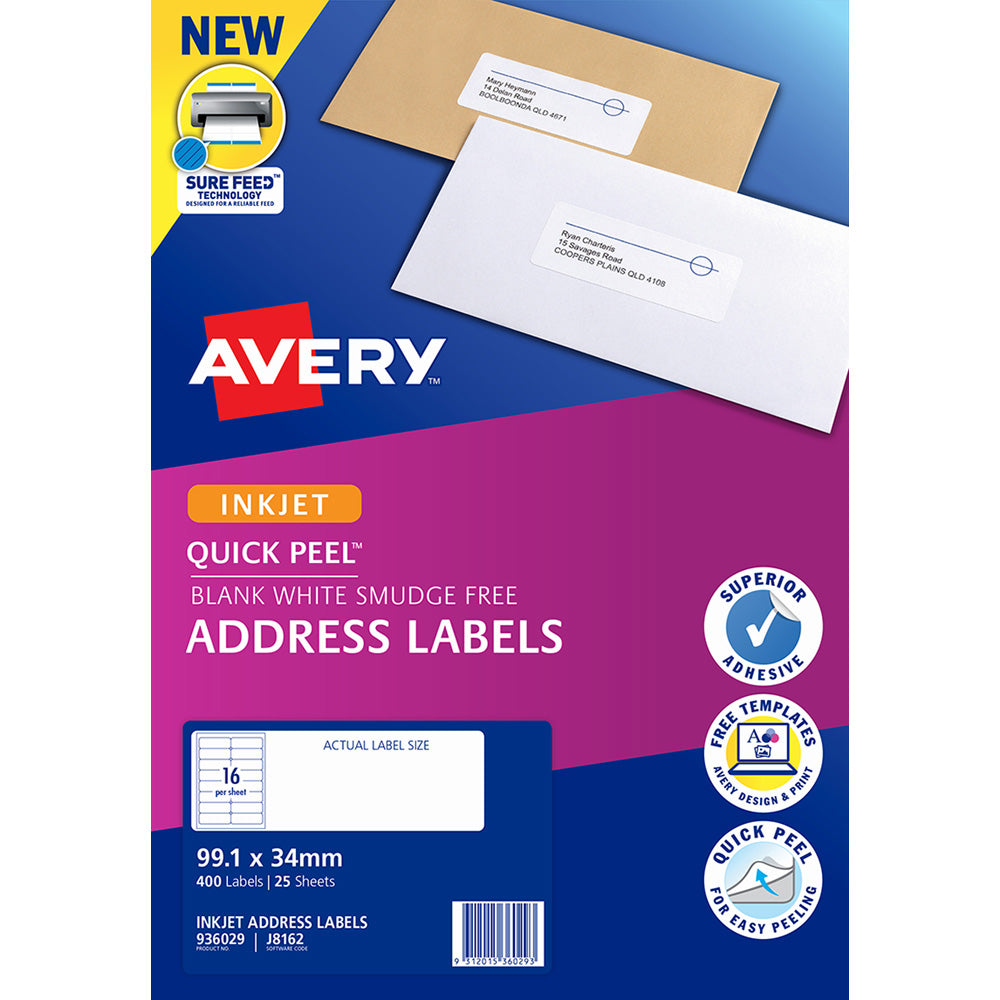 Avery Label J8162-25 Inkjet 16up 25 Sheets - Cafe Supply