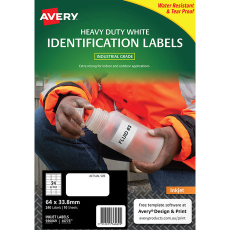 Avery Heavy Duty ID Label J4773 White Inkjet 64x33.8mm 24up 10 Sheets - Cafe Supply
