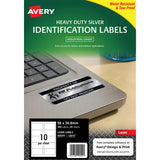 Avery Heavy Duty ID Label L6012 Silver Laser 96x50.8mm 10up 20 Sheets - Cafe Supply