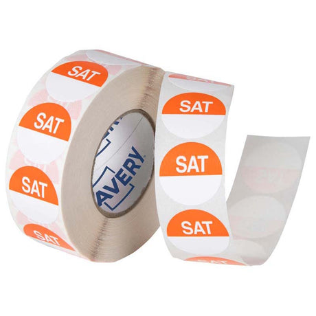 Avery Labels Saturday Round Day 24mm Orange White 1000 Roll - Cafe Supply