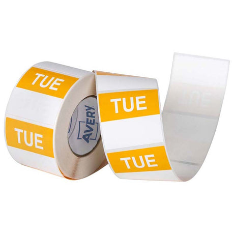 Avery Labels Tuesday Square Day 40x40mm Yellow White 500 Roll - Cafe Supply