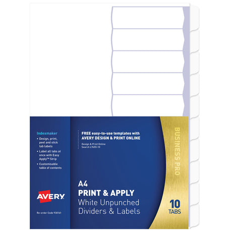 Avery Indexmaker Labels A4 White Unpunched 10 Tab - Cafe Supply