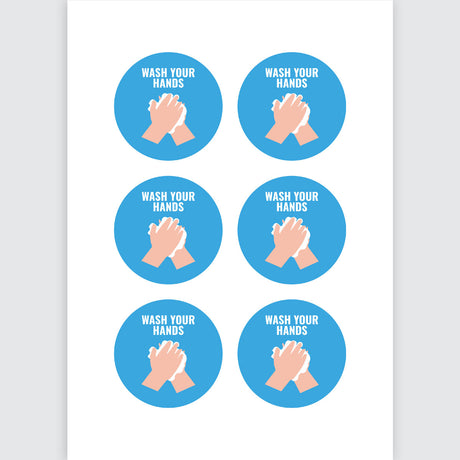 Avery Pre-Printed Self-Adhesive Sign Wash Your Hands Round 6up 5 Sheets - Cafe Supply