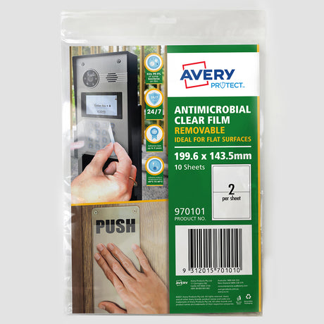 Avery Protect Anti-Microbial Film Removable A4 2up 10 Sheets 199x143mm - Cafe Supply