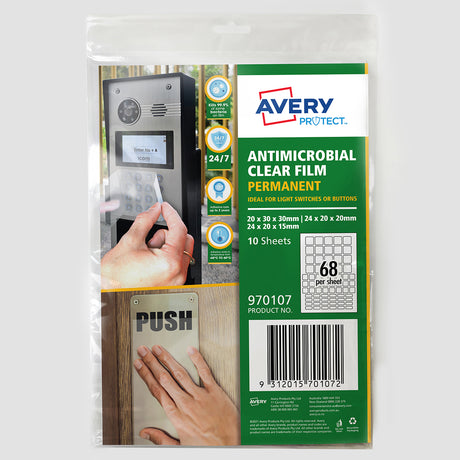 Avery Protect Anti-Microbial Film Permanent Mixed Squares A4 68up 10 Sheets - Cafe Supply
