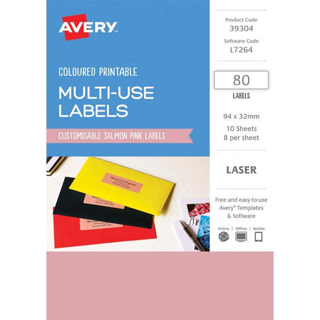 Avery Labels L7264 Salmon 32x94 A5 8up 10 Sheets - Cafe Supply