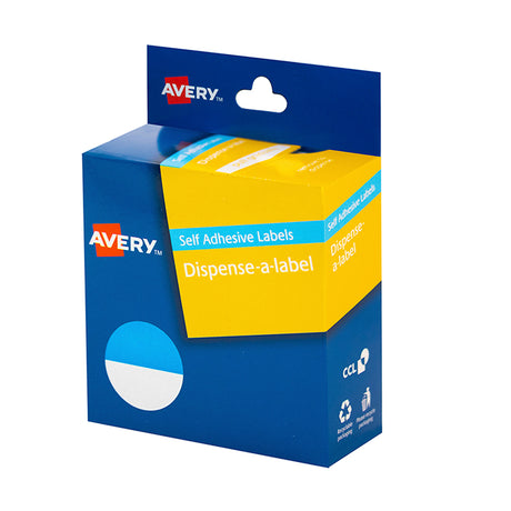 Avery Label Dispenser Blue & White Round 24mm 300 Pack - Cafe Supply