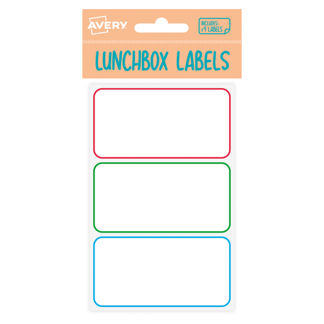 Avery Label Lunch Box Assorted Colours 3up 3 Sheets - Cafe Supply