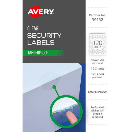 Avery Tamper Proof Label 39132 Clear Dot 30mm 12up 10 Sheets - Cafe Supply