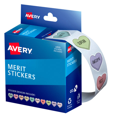 Avery Merit Stickers Dispenser Pastel Hearts 24mm 400 Pack - Cafe Supply