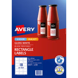 Avery Label L7109 Rectangular White Glossy 18up 10 Sheets 62x42mm - Cafe Supply