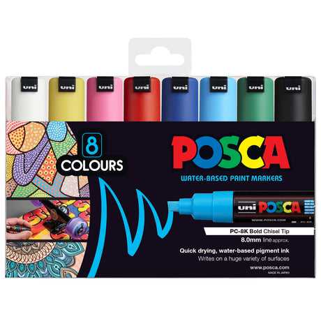 Uni Posca Marker 8.0mm Bold Chisel 8 Pack Asstd PC-8K - Cafe Supply