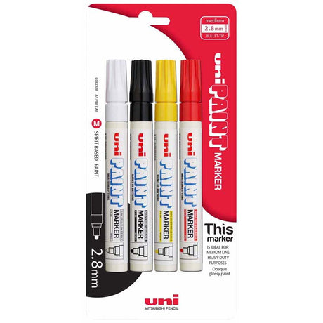 Uni Paint Marker 2.8mm Bullet Tip 4 Pack Colours PX-20 - Cafe Supply