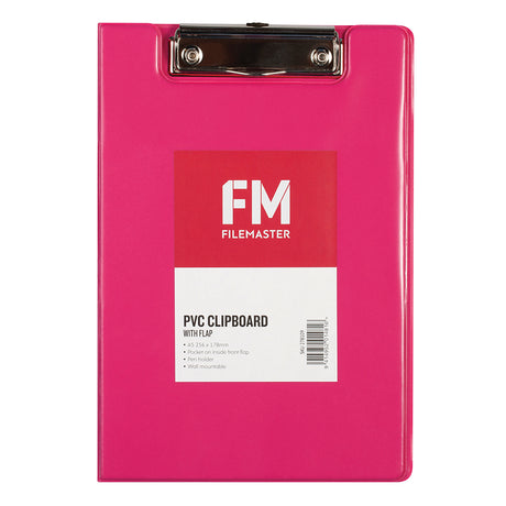 FM Clipboard PVC A5 FM Vivid With Flap Shocking Pink - Cafe Supply