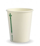 280ML / 8OZ (80MM) WHITE GREEN LINE SINGLE WALL BIOCUP - Cafe Supply