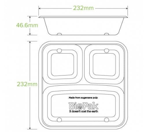 3-COMPARTMENT LARGE BIOCANE TAKEAWAY BASE - Cafe Supply