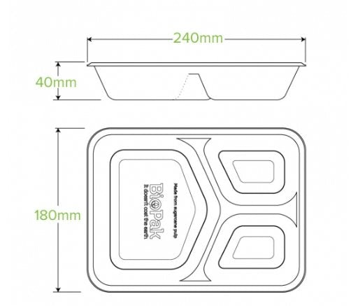 3-COMPARTMENT NATURAL BIOCANE TAKEAWAY BASE - Cafe Supply