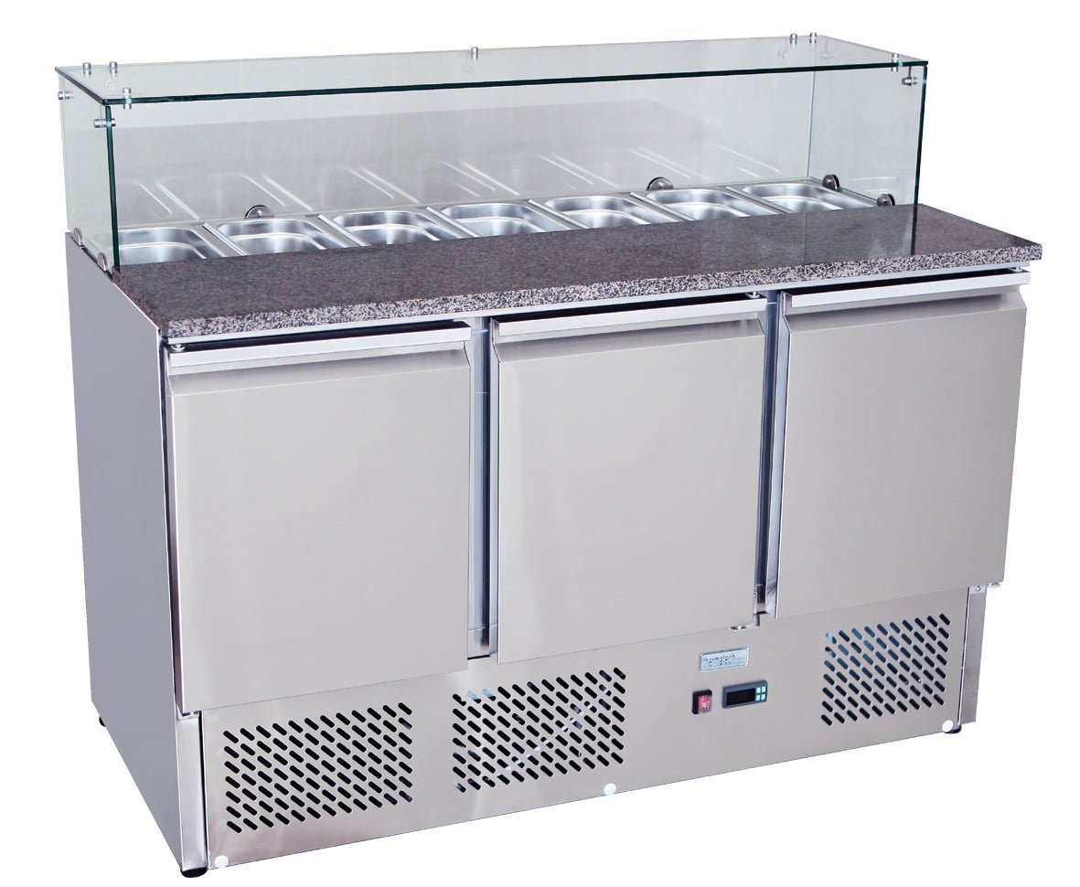 3 DOORS PIZZATABLE SALADETTE FRIDGE 1365 MM ESL3864 - Cafe Supply