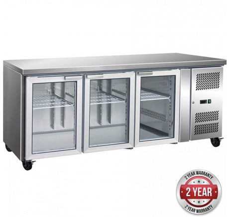 3 Glass Door Gastronorm Bench Fridge - Cafe Supply