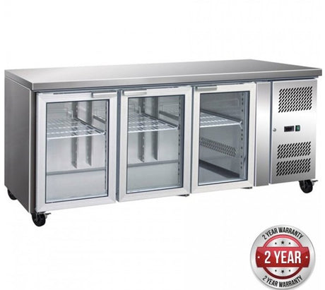 3 Glass Door Gastronorm Bench Fridge - Cafe Supply