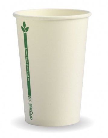 320ML / 10OZ (80MM) WHITE GREEN LINE SINGLE WALL BIOCUP - Cafe Supply