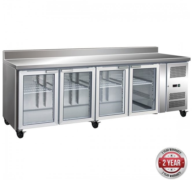 4 Glass Door Gastronorm Bench Fridge with Splashback - Cafe Supply