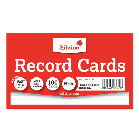Silvine Record Cards 5x3 Ruled White - Cafe Supply