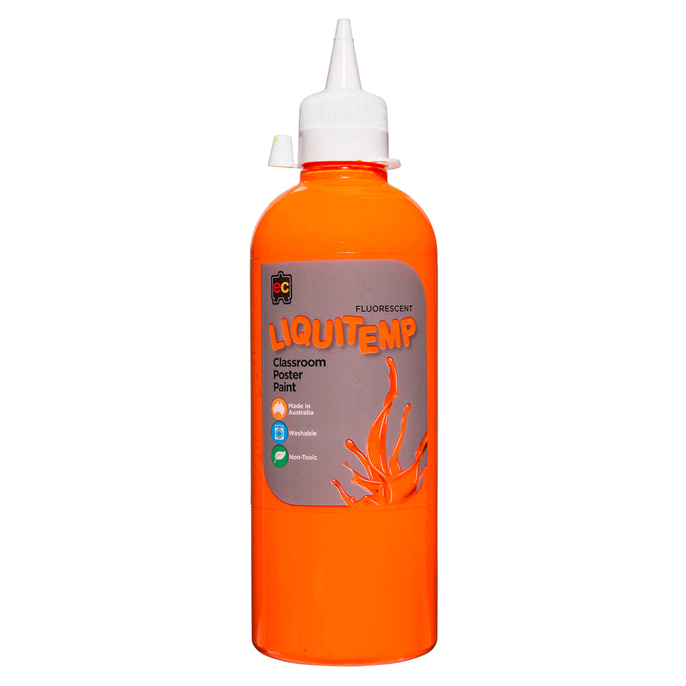Fluoro Liquitemp Poster Paint 500ml Orange - Cafe Supply