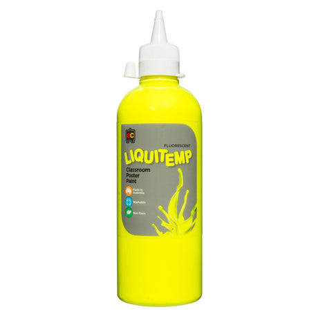 Fluoro Liquitemp Poster Paint 500ml Yellow - Cafe Supply