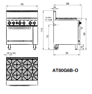 6 BURNERS WITH OVEN NG AT80G6B-O-NG - Cafe Supply