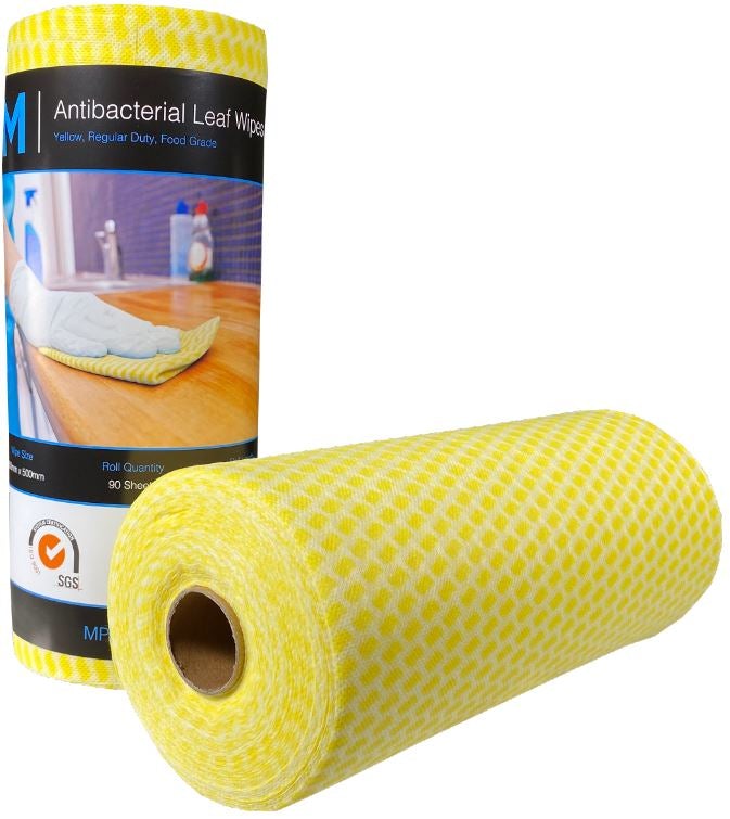 Antibacterial Leaf Wipes - Yellow, 300mm x 500mm, 90 Sheets, 50gsm (4) Per Box - Cafe Supply
