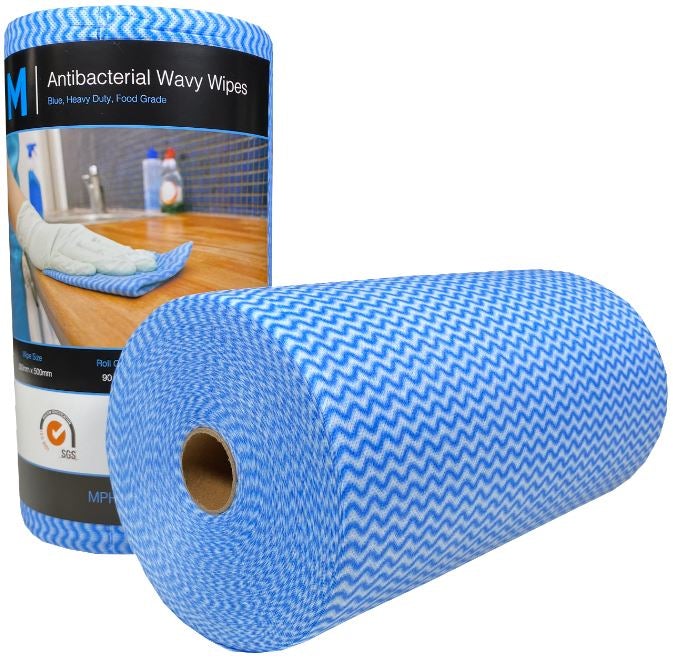 Antibacterial Wavy Wipes - Blue, 300mm x 500mm, 90 Sheets, 80gsm (4) Per Box - Cafe Supply