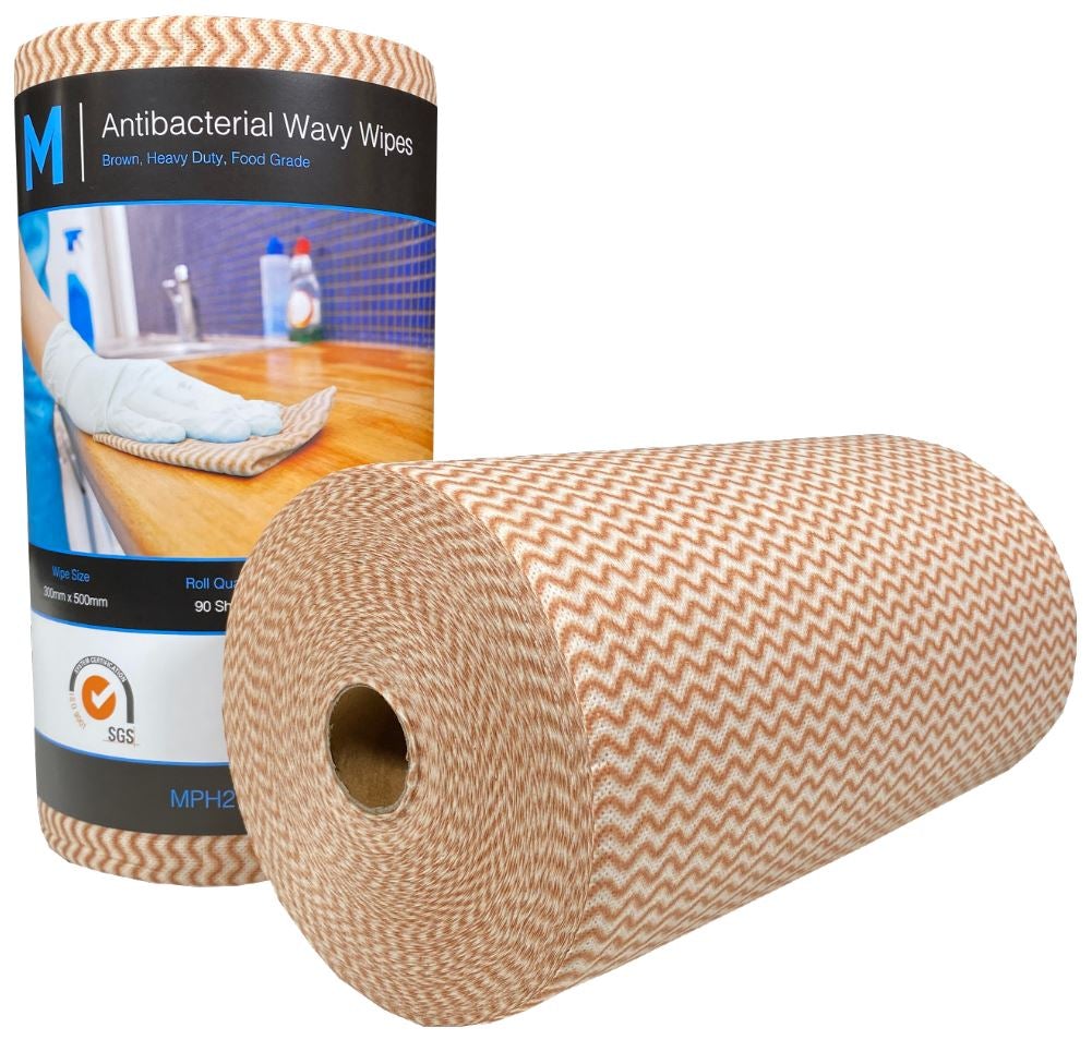 Antibacterial Wavy Wipes - Brown, 300mm x 500mm, 90 Sheets, 80gsm (4) Per Box - Cafe Supply
