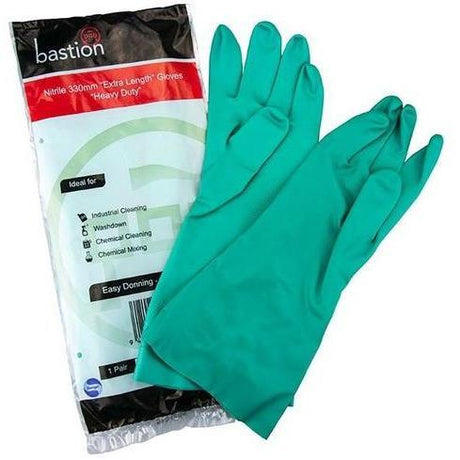 Bastion Nitrile Green Flocklined Large Gloves 330mm Cuff - Cafe Supply