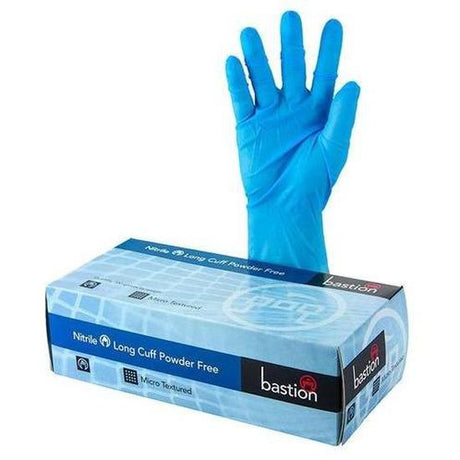 Bastion Nitrile Long Cuff P/F Blue Gloves XX-Large - Cafe Supply