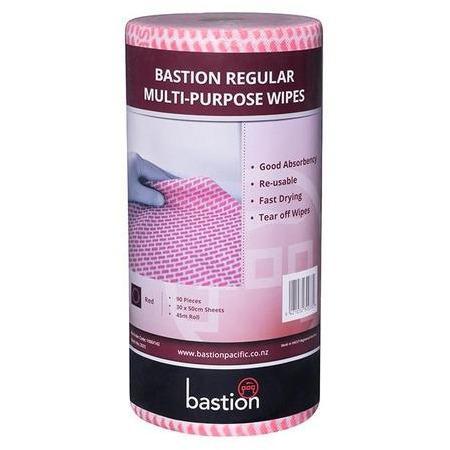 Bastion Regular Duty Wipes On A Roll - Red - Cafe Supply