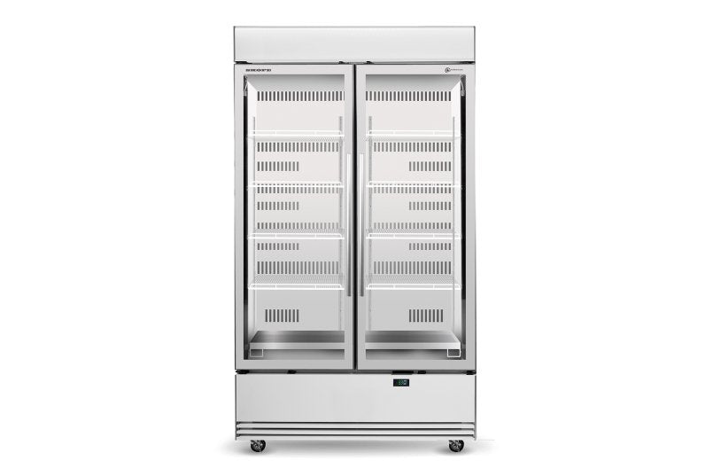 BME1200N-AC 2 Glass Door Display or Storage Fridge, Lit Sign - Cafe Supply