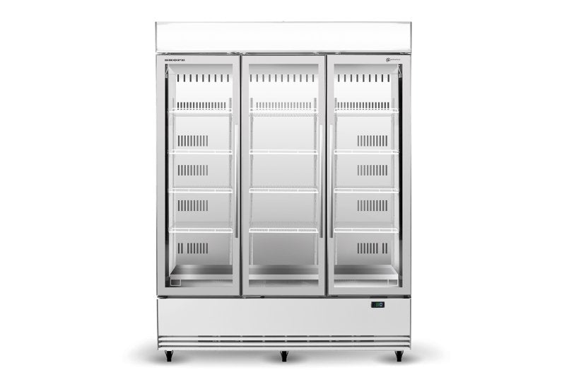 BME1500N-AC 3 Glass Door Display or Storage Fridge, Lit Sign - Cafe Supply