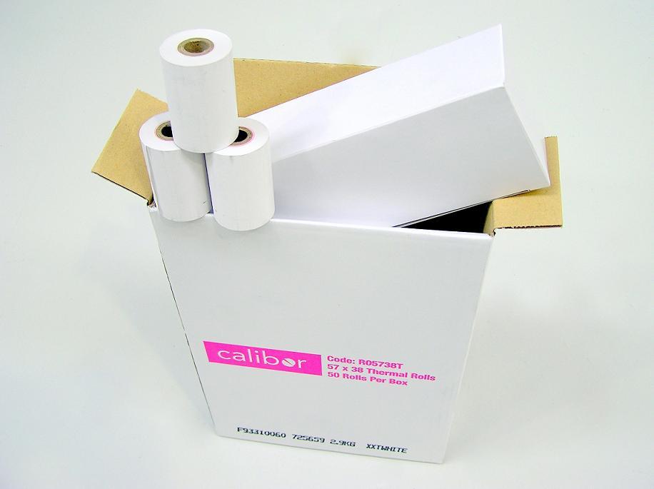 CALIBOR THERMAL PAPER 57X38 50 ROLLS / BOX - Cafe Supply