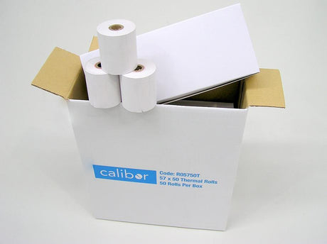CALIBOR THERMAL PAPER 57X50 50 ROLLS/BOX - Cafe Supply