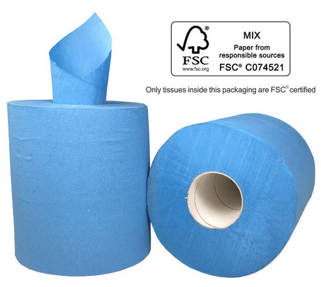 Centre Feed Paper Towel - Blue, 210mm x 180m, 2 Ply (6) Per Pack - Cafe Supply